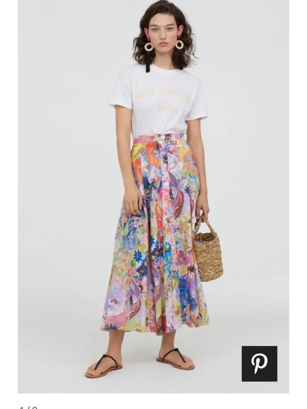 H&M Floral Button-Front circle Maxi Skirt